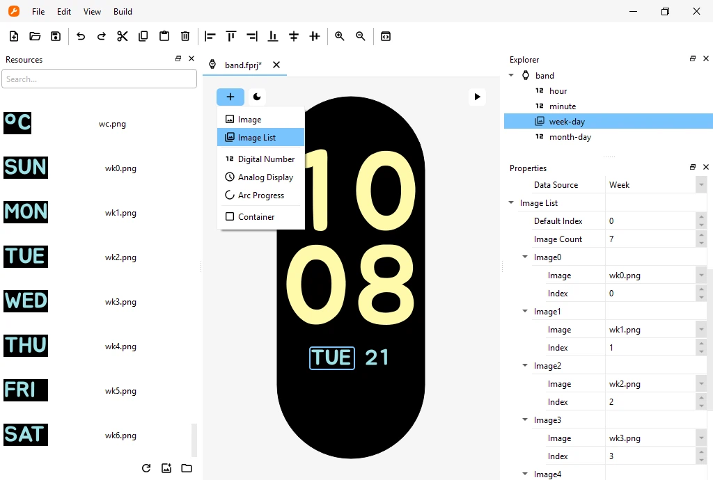 Adding a weekday widget
