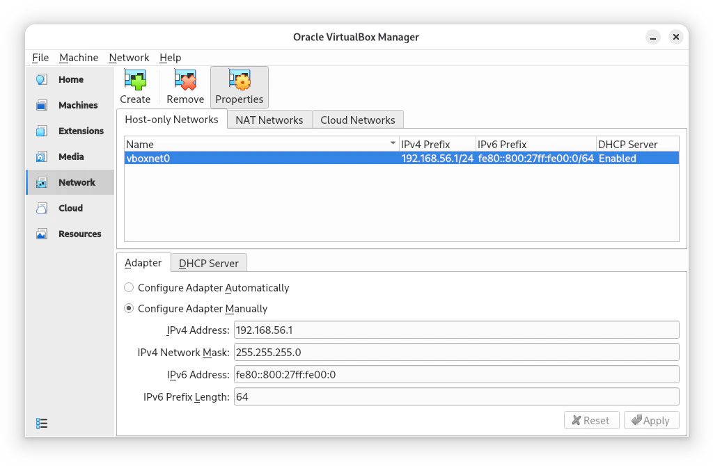 Setting up a virtual network (host)