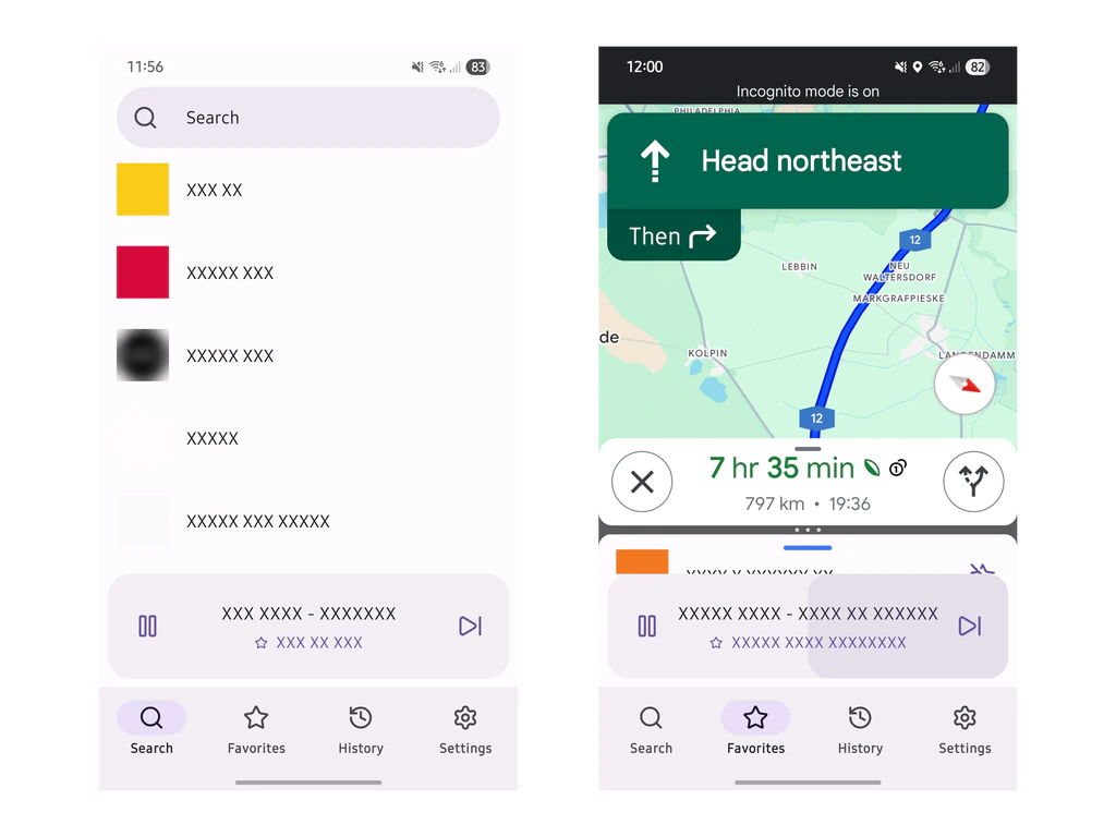 Search view and split screen view